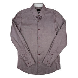 Hugo Boss Regular Fit Easy Iron Dress Shirt Cotton Burgundy Size 38 15 S